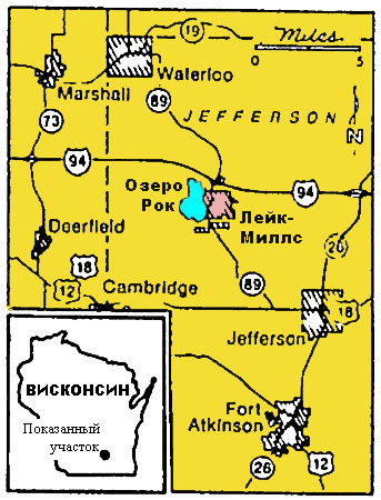 Карта местности вокруг озера Рок.